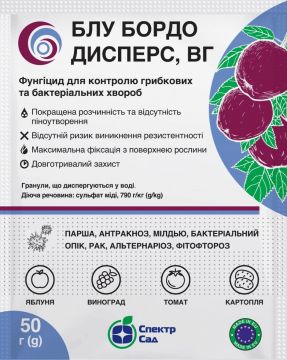 Фунгіцид Блу Бордо Дисперс 50 г, Спектр Сад